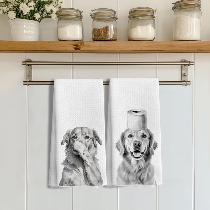 LUKIPOM Funny Golden Retriever Bathroom Hand Towels Set of 2, Golden Retriever Gifts, Golden Retriever Gifts for Women, Dog Bathroom Decor,16x24 Inch - Image 3